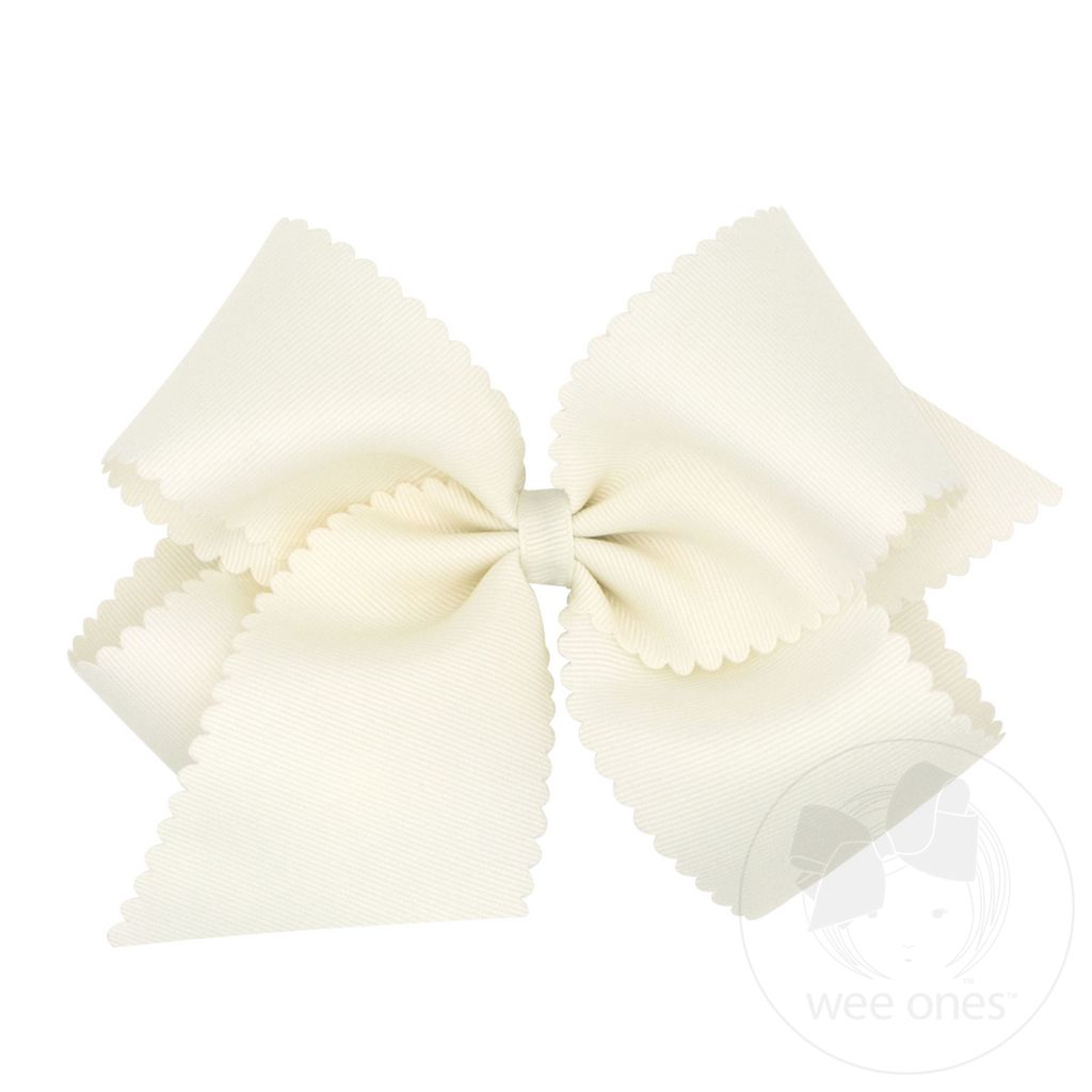 King Grosgrain Hair Bow Scalloped Edge - ANTIQUE WHITE