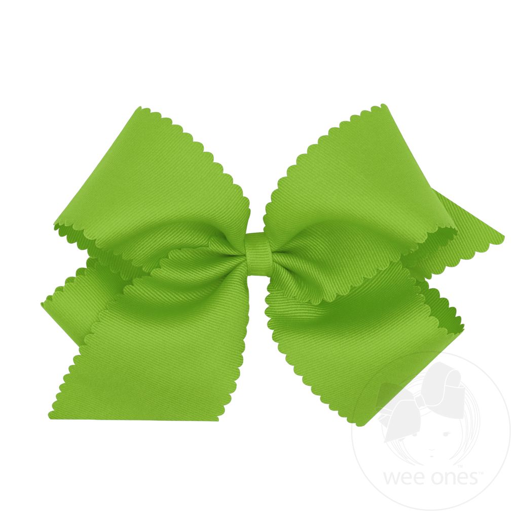 King Grosgrain Hair Bow Scalloped Edge - APPLE GREEN