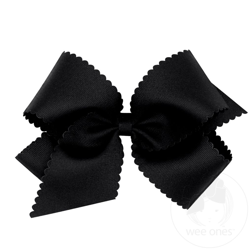 King Grosgrain Hair Bow Scalloped Edge - BLACK