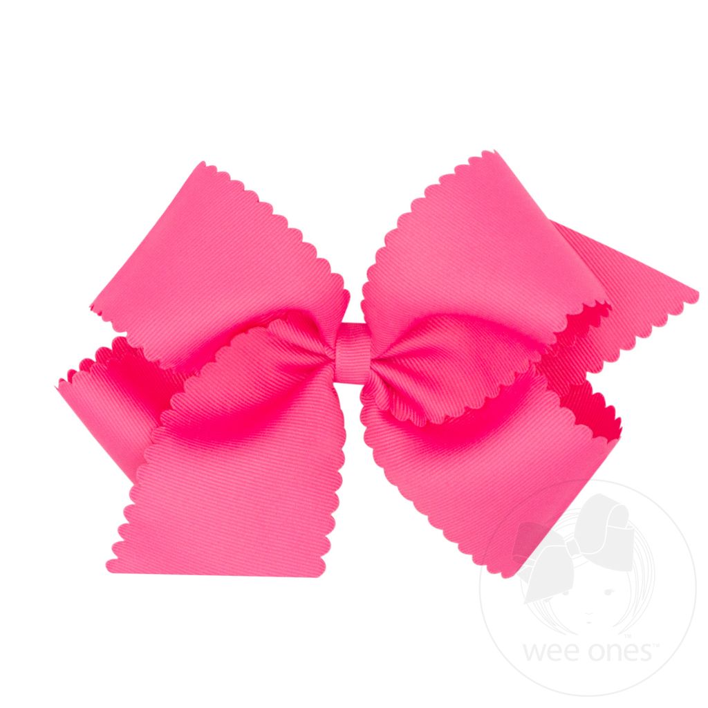 King Grosgrain Hair Bow Scalloped Edge - BRIGHT PINK