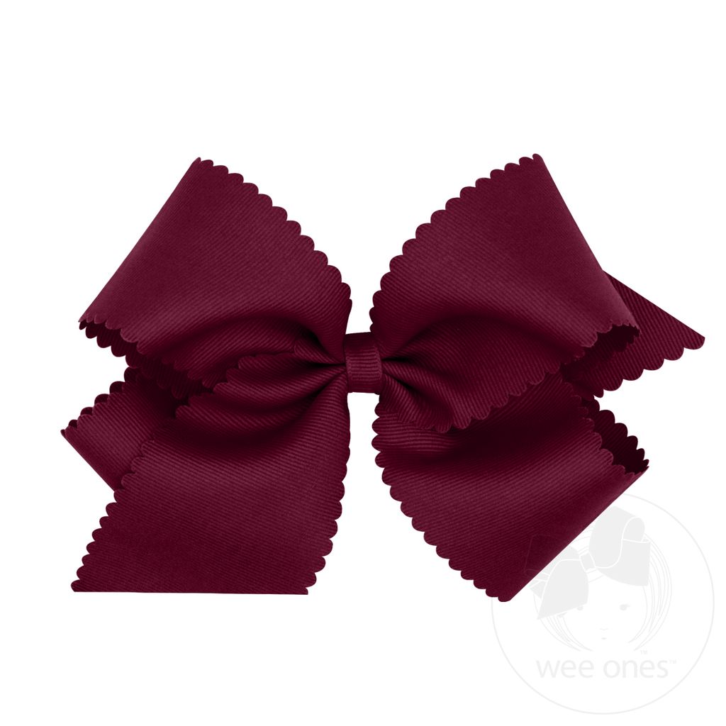 King Grosgrain Hair Bow Scalloped Edge - BURGUNDY