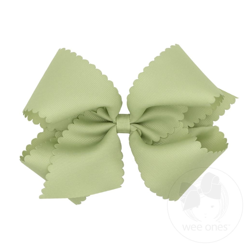 King Grosgrain Hair Bow Scalloped Edge - CELADON