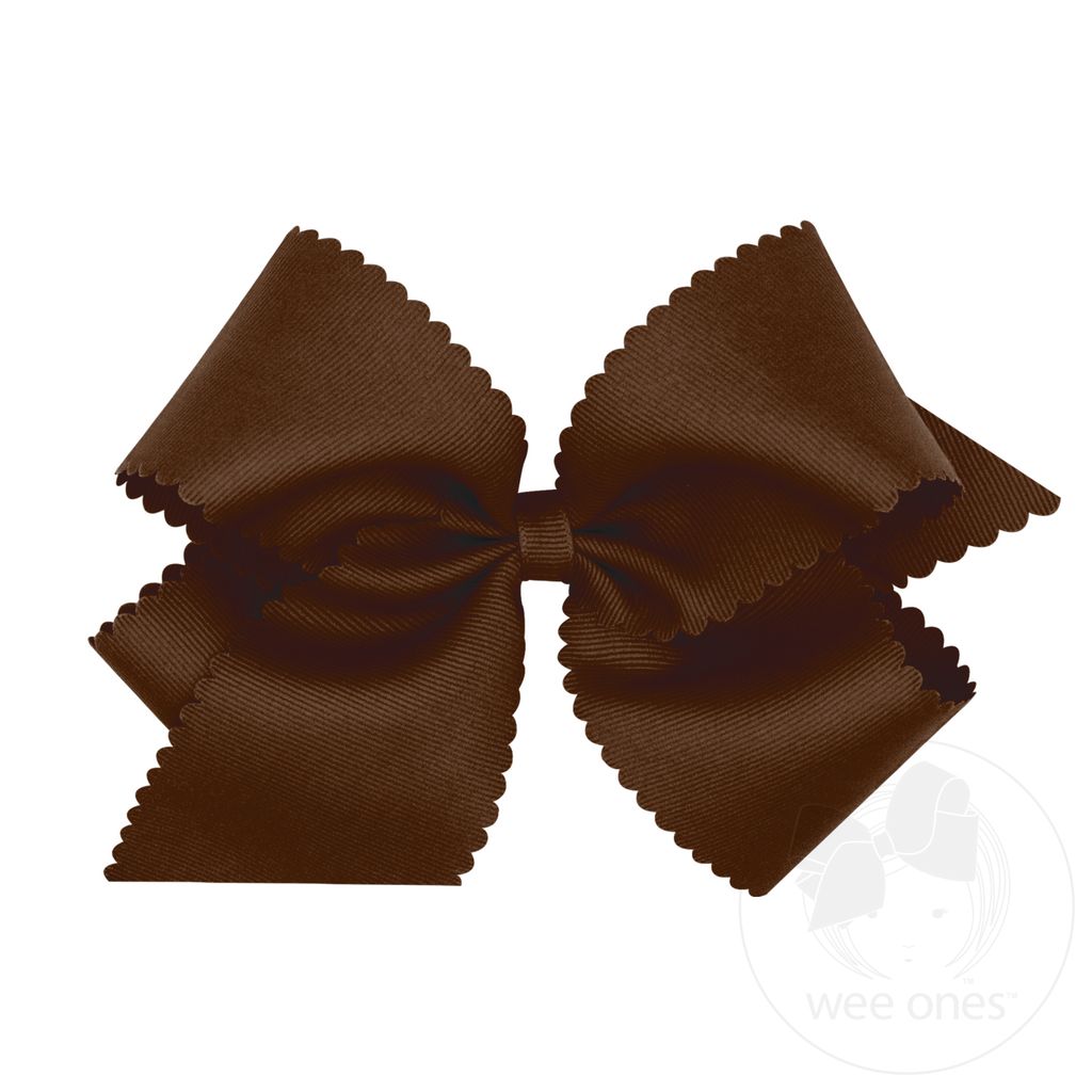 King Grosgrain Hair Bow Scalloped Edge - COFFEE