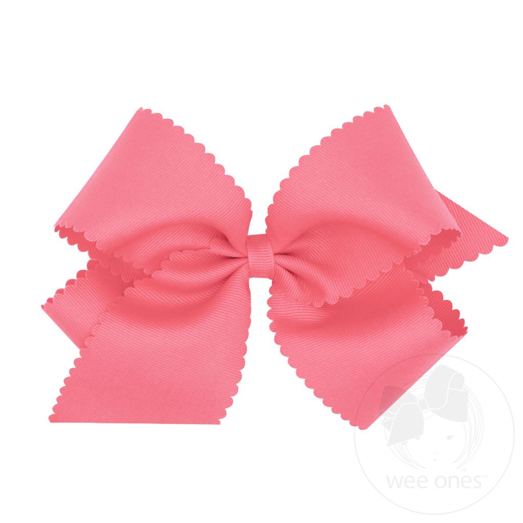 King Grosgrain Hair Bow Scalloped Edge - CORAL ROSE