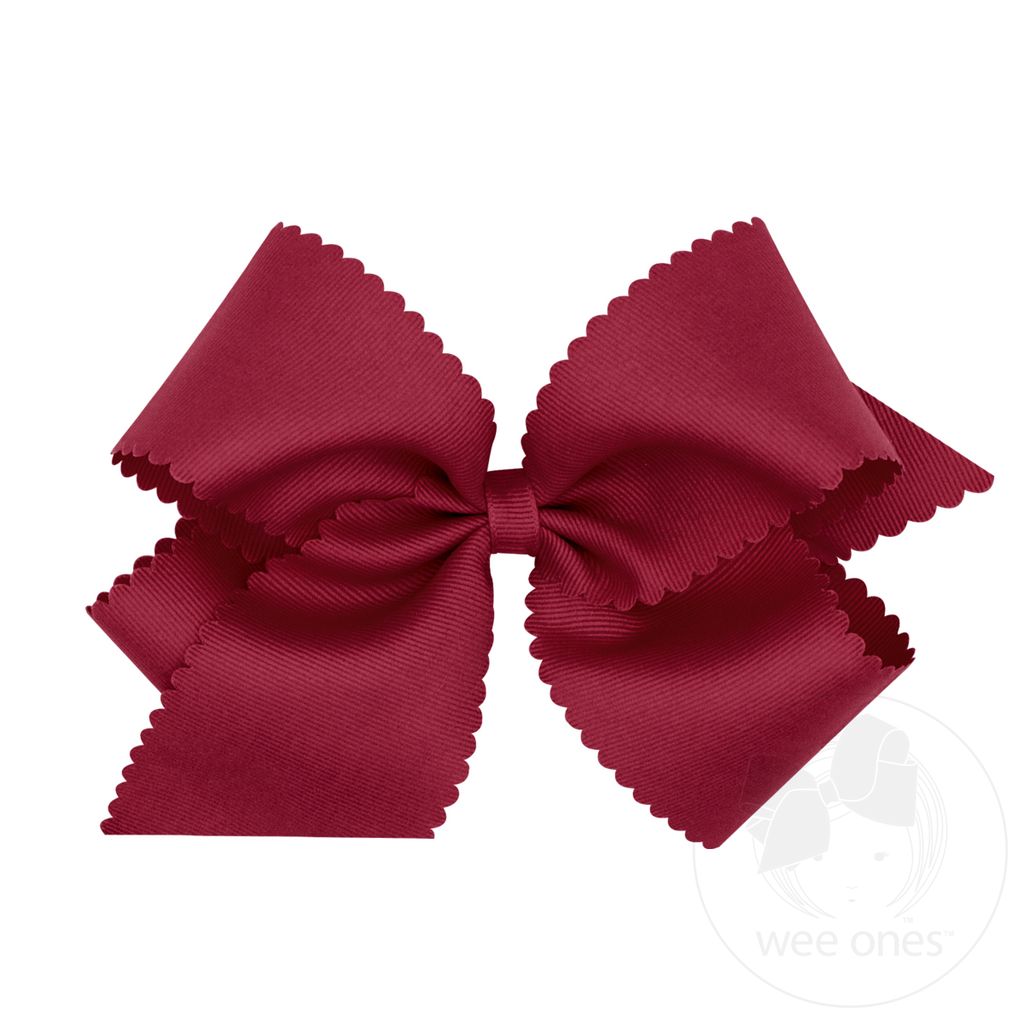 King Grosgrain Hair Bow Scalloped Edge - CRANBERRY