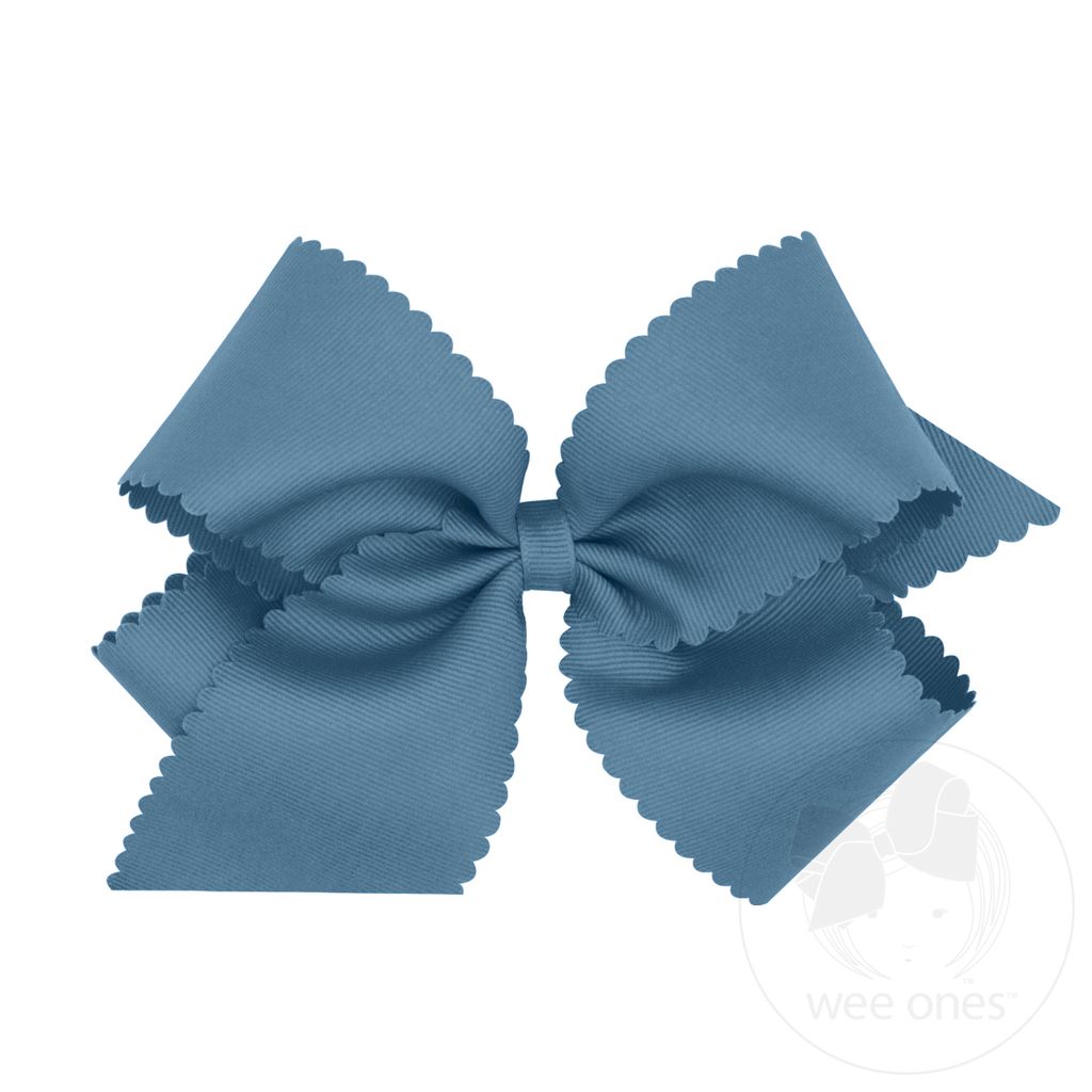 King Grosgrain Hair Bow Scalloped Edge - DENIM