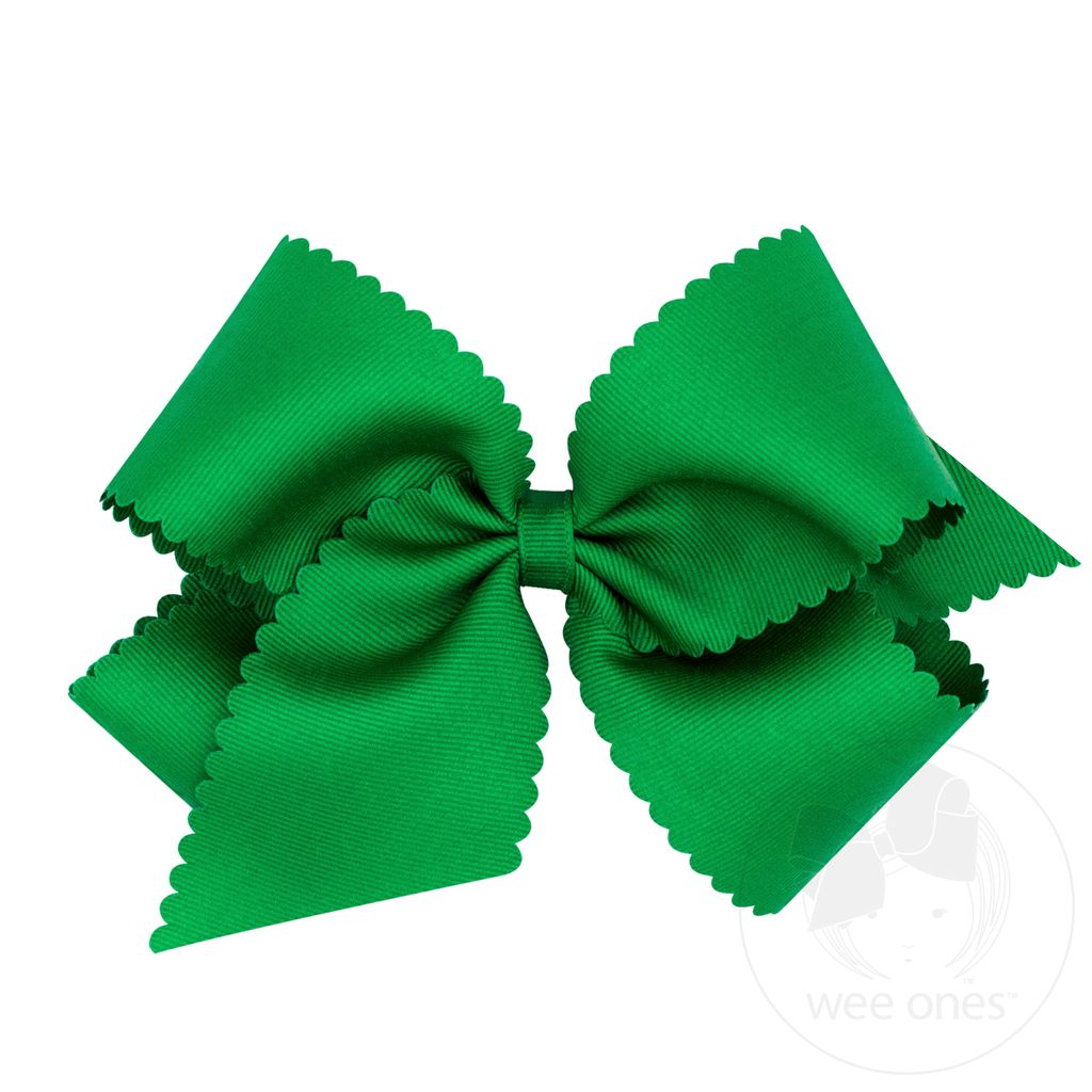 King Grosgrain Hair Bow Scalloped Edge - GREEN