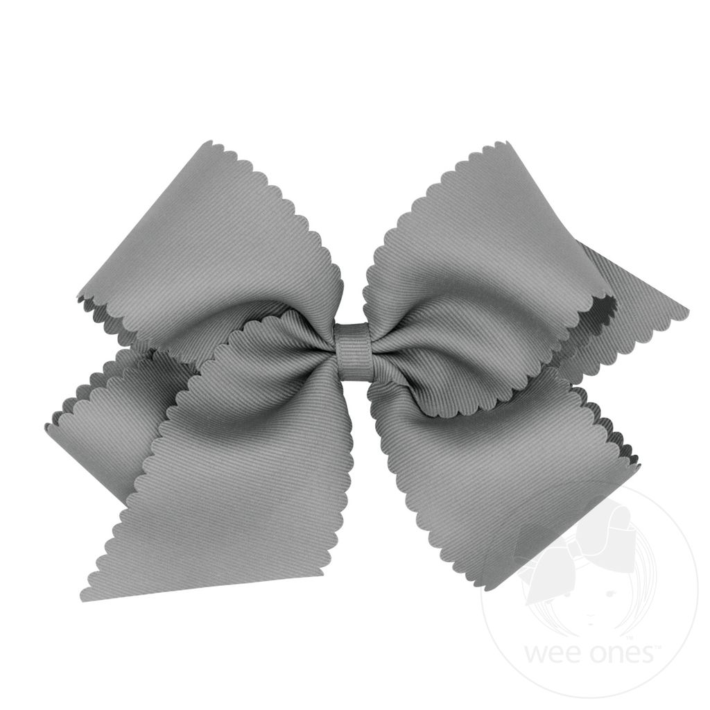 King Grosgrain Hair Bow Scalloped Edge - GRAY