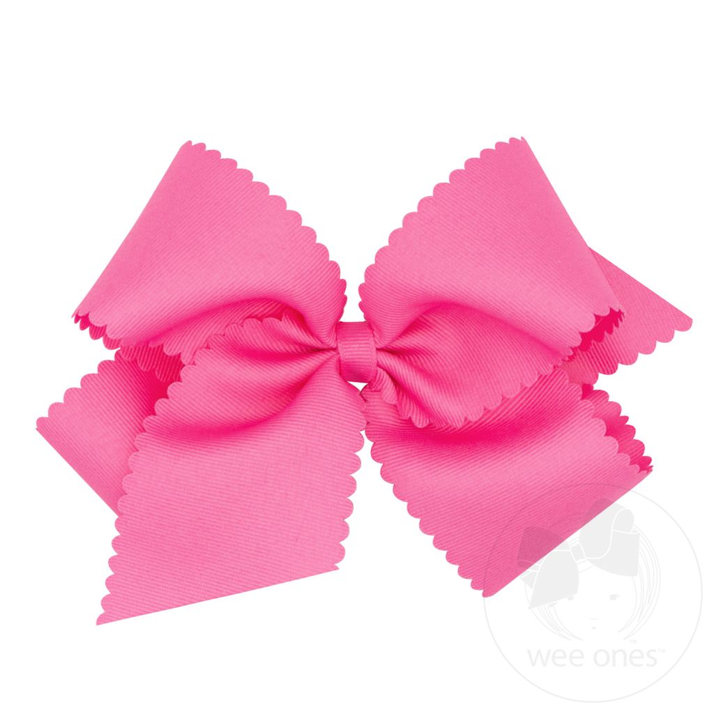 King Grosgrain Hair Bow Scalloped Edge - HOT PINK