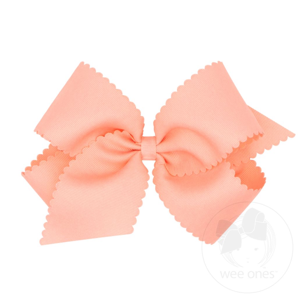 King Grosgrain Hair Bow Scalloped Edge - LT CORAL