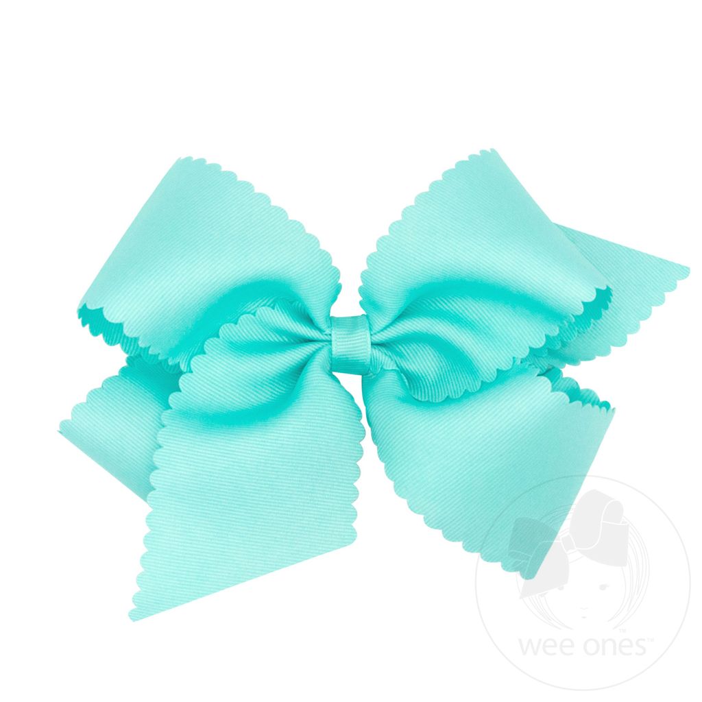 King Grosgrain Hair Bow Scalloped Edge - NEW AQUA