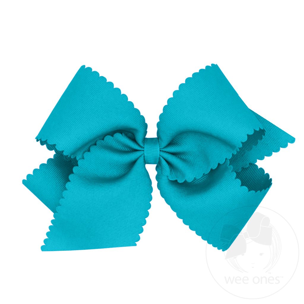 King Grosgrain Hair Bow Scalloped Edge - NEW TURQUOISE