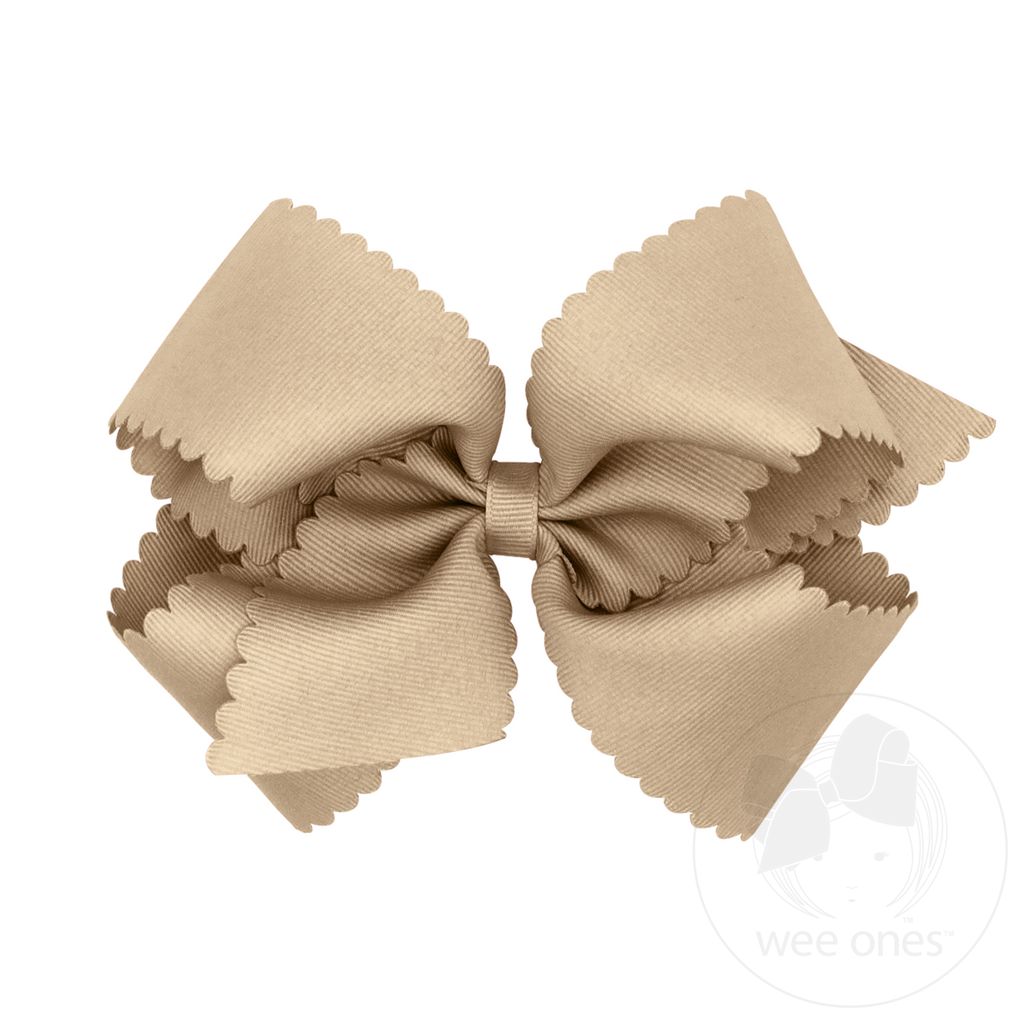 King Grosgrain Hair Bow Scalloped Edge - OATMEAL