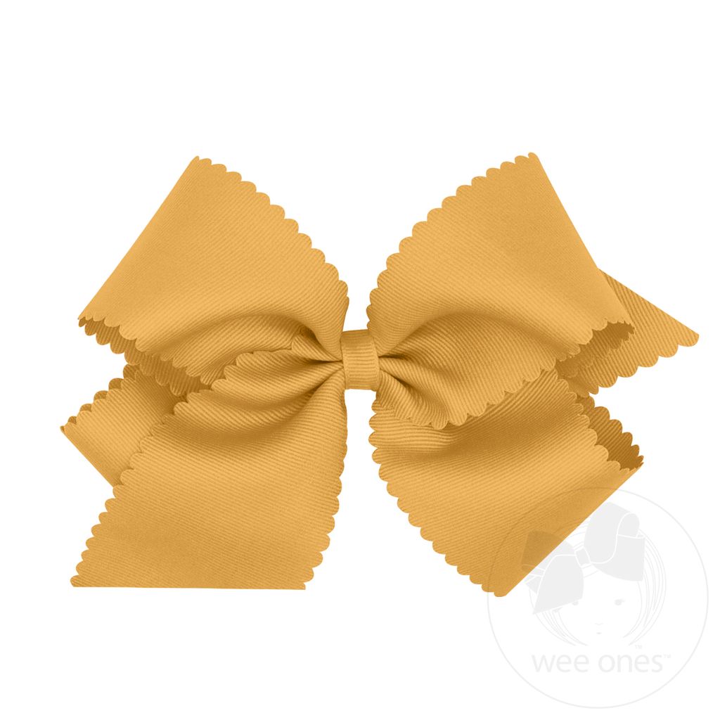 King Grosgrain Hair Bow Scalloped Edge - OLD GOLD