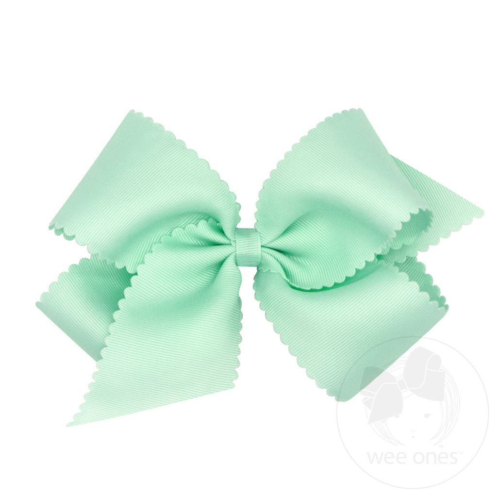 King Grosgrain Hair Bow Scalloped Edge - PASTEL GREEN