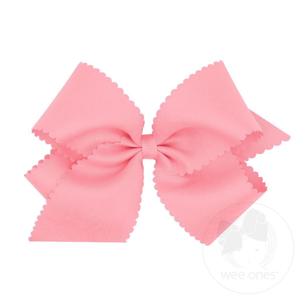 King Grosgrain Hair Bow Scalloped Edge - PEONY