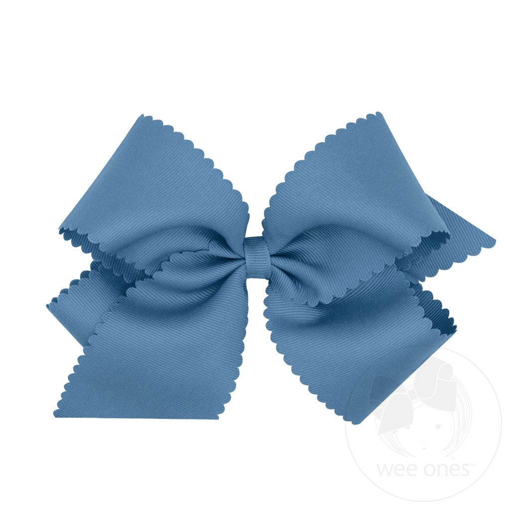 King Grosgrain Hair Bow Scalloped Edge - SMOKE BLUE