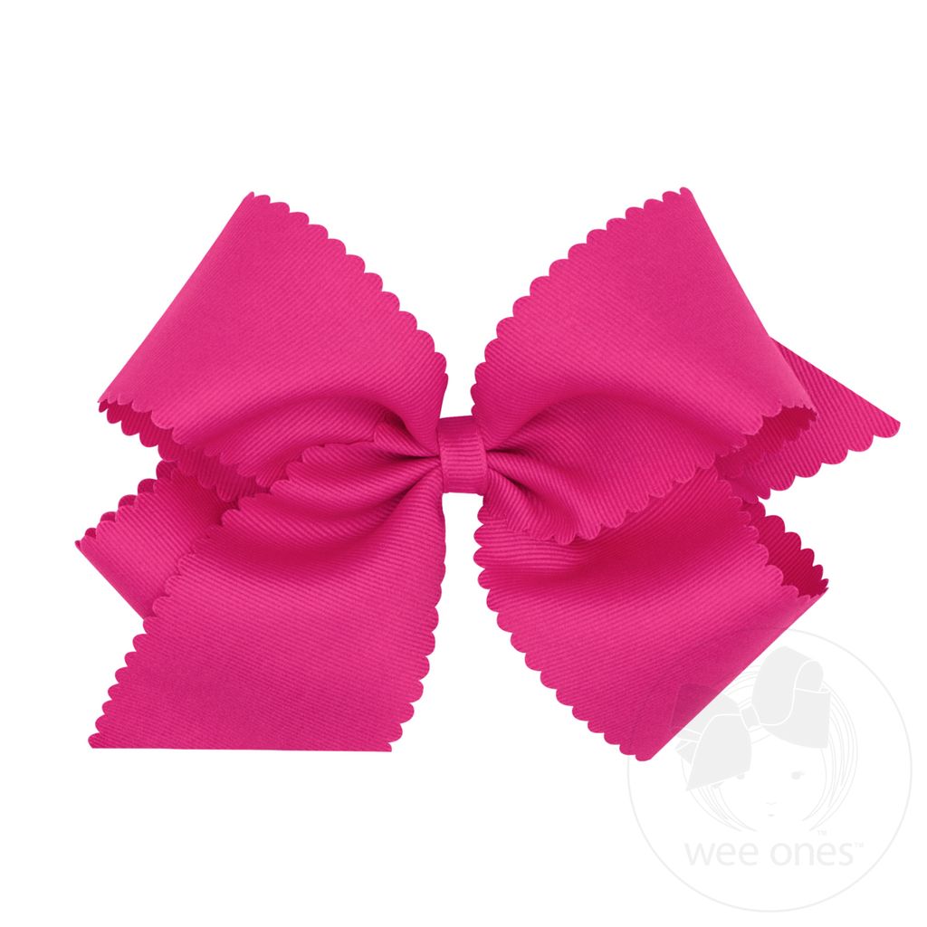 King Grosgrain Hair Bow Scalloped Edge - SHOCKING PINK