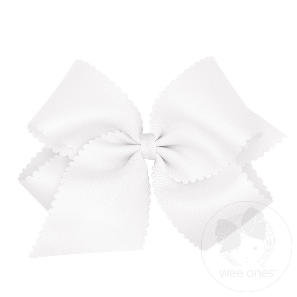 King Grosgrain Hair Bow Scalloped Edge - WHITE