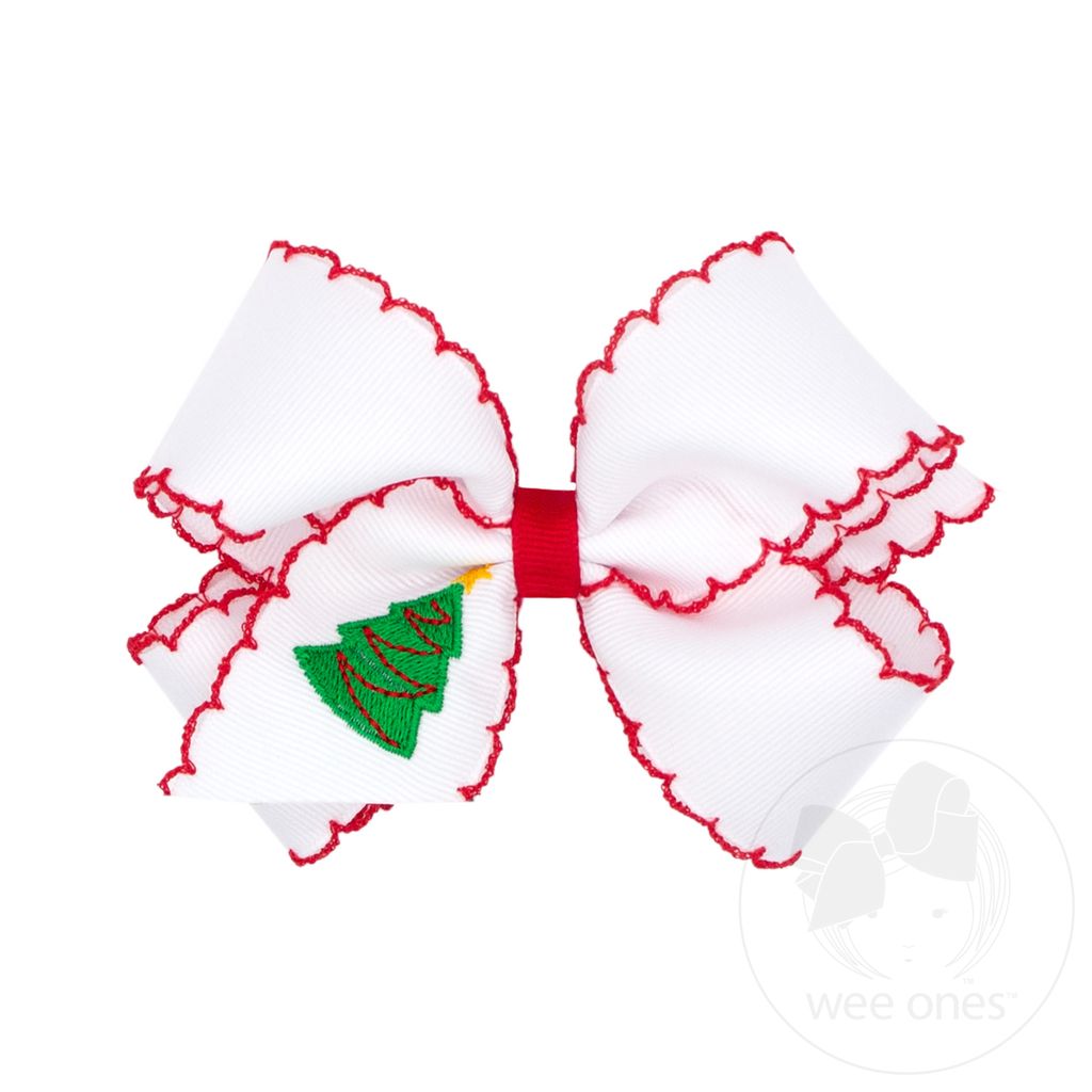 Medium Moonstitch Embroidered Christmas Bow - TREE
