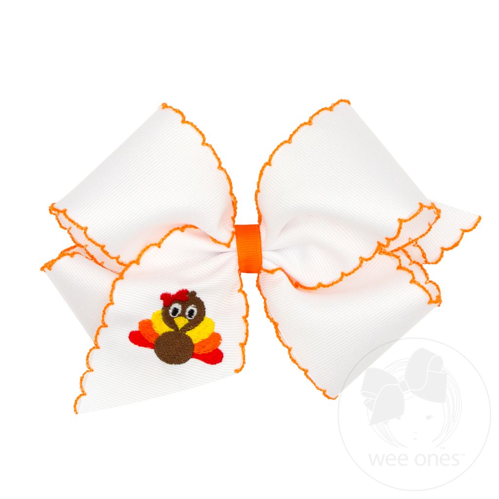 King Grosgrain Hair Bow with Moonstitch Edges and Turkey Embroidery - TURKEY