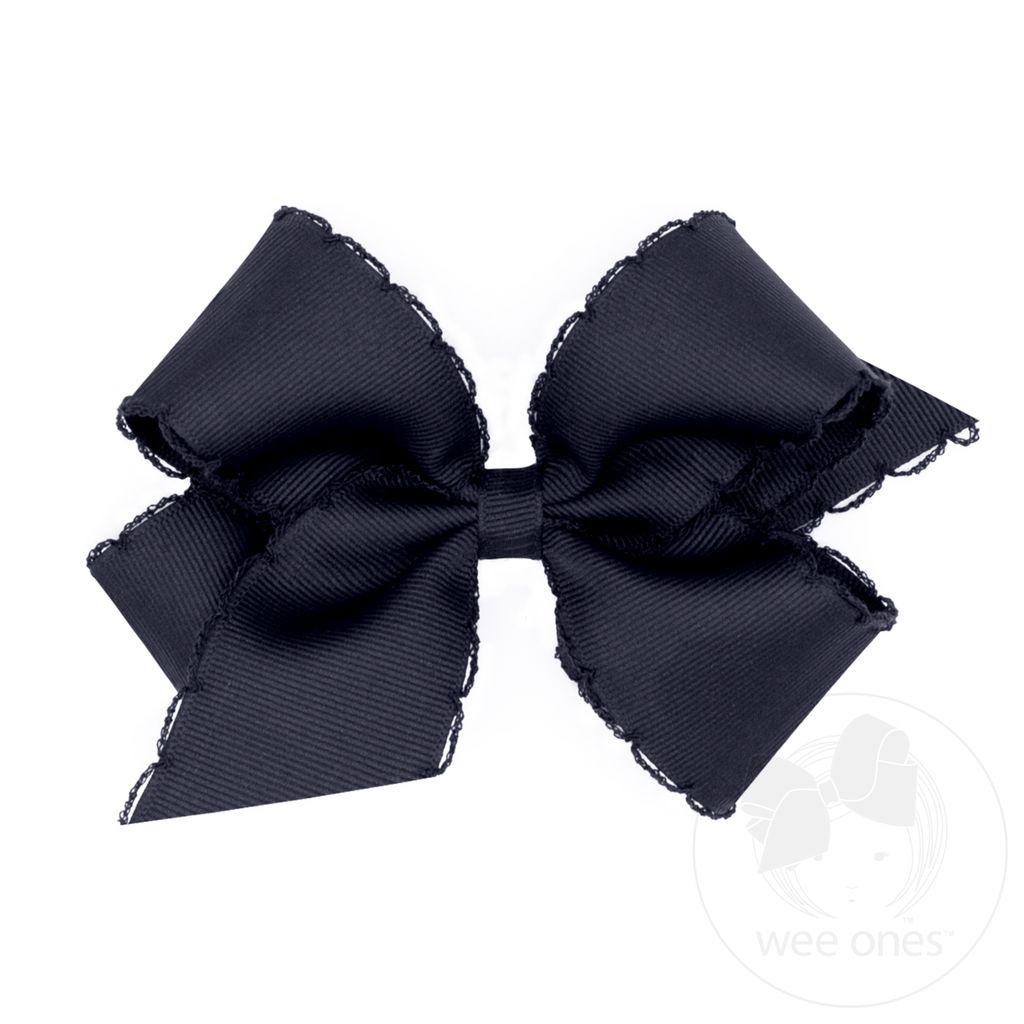 Medium Grosgrain Hair Bow with Matching Moonstitch Edge - NAVY
