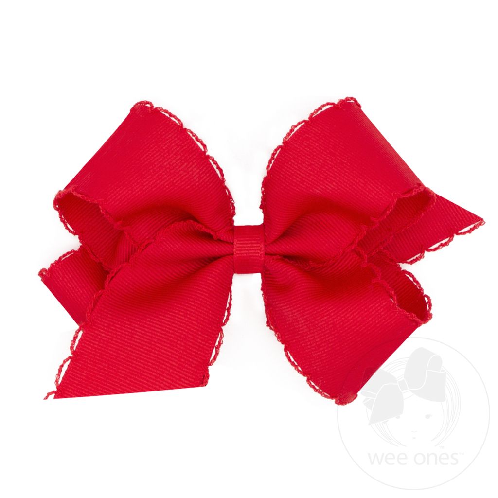 Medium Grosgrain Hair Bow with Matching Moonstitch Edge - RED