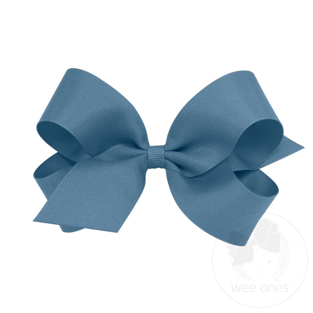 Large Classic Grosgrain Hair Bow (Plain Wrap) - DENIM