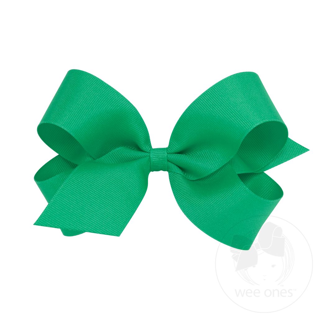 Large Classic Grosgrain Hair Bow (Plain Wrap) - FERN GREEN
