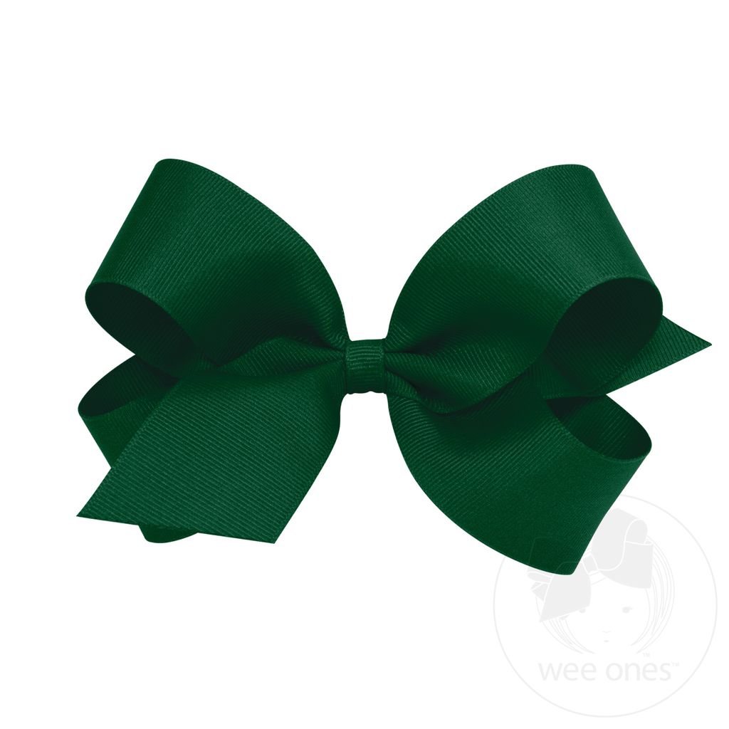 Large Classic Grosgrain Hair Bow (Plain Wrap) - FOREST GREEN