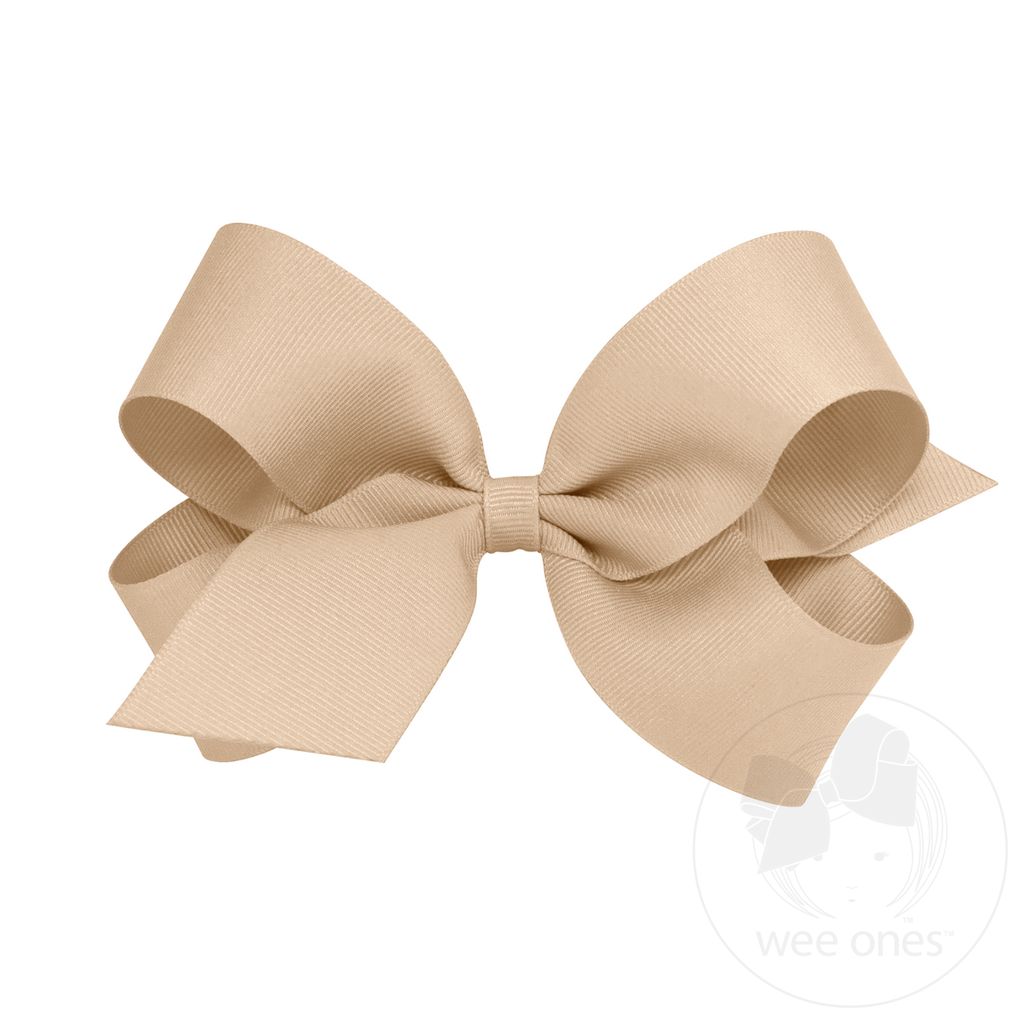 Large Classic Grosgrain Hair Bow (Plain Wrap) - OATMEAL