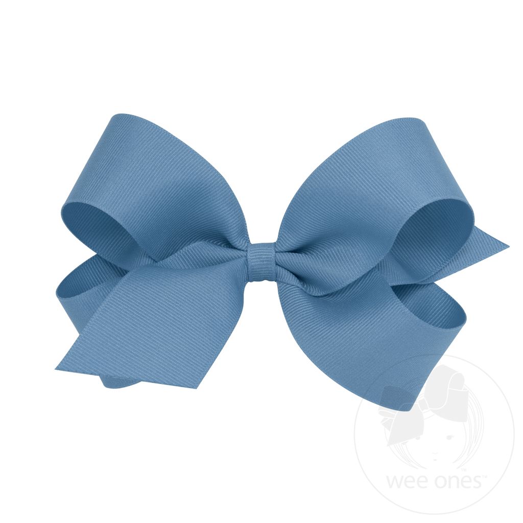 Large Classic Grosgrain Hair Bow (Plain Wrap) - SMOKE BLUE