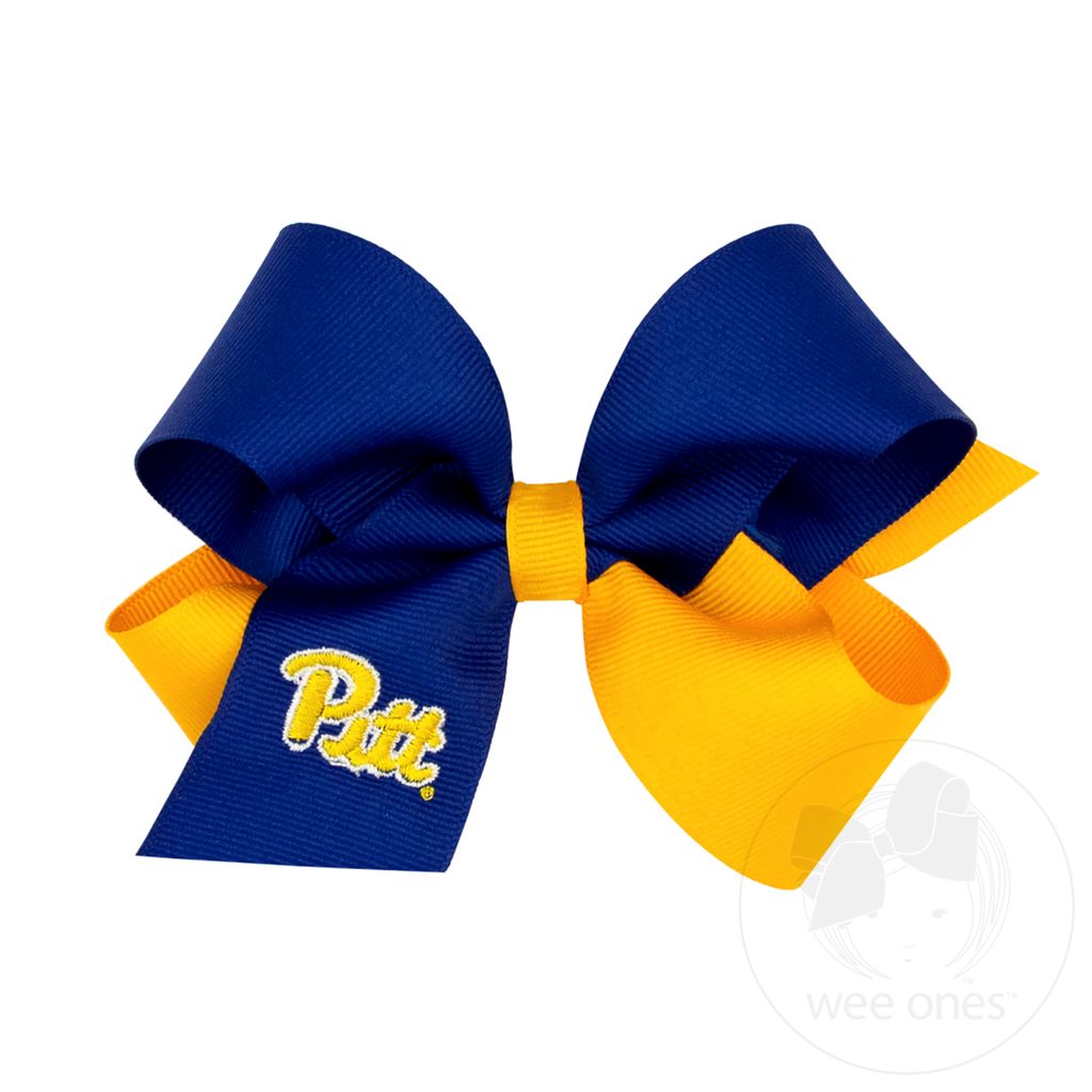 Medium Two-tone Collegiate Embroidered Grosgrain Hair Bow - UNIV. OF PITTSBURGH