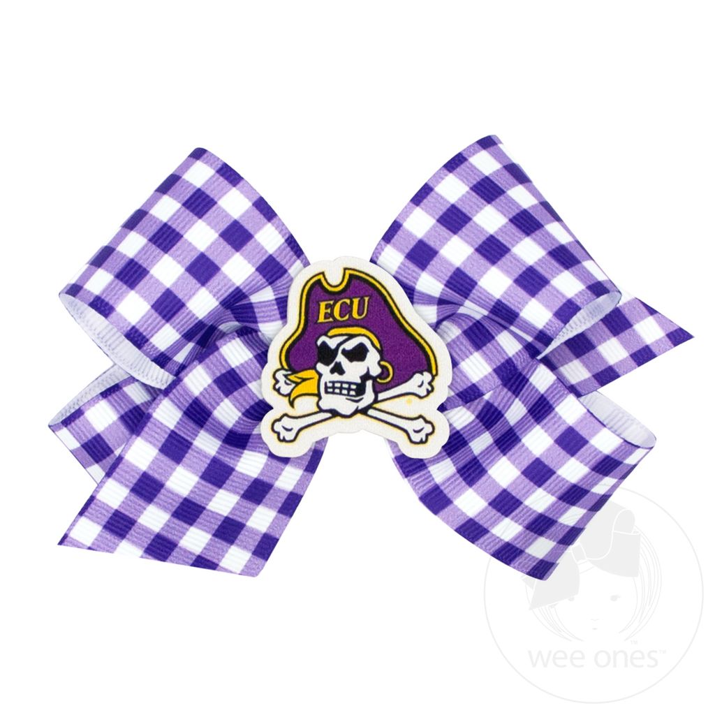 Medium East Carolina Gingham Hair Bow with Logo Patch - EASTERN CAROLINA UNIVERSITY