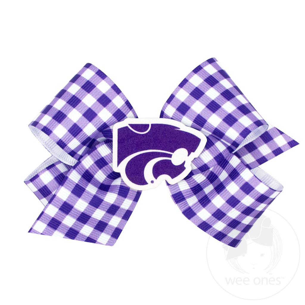 Medium Kansas State Gingham Hair Bow with Logo Patch - KANSAS STATE UNIVERSITY