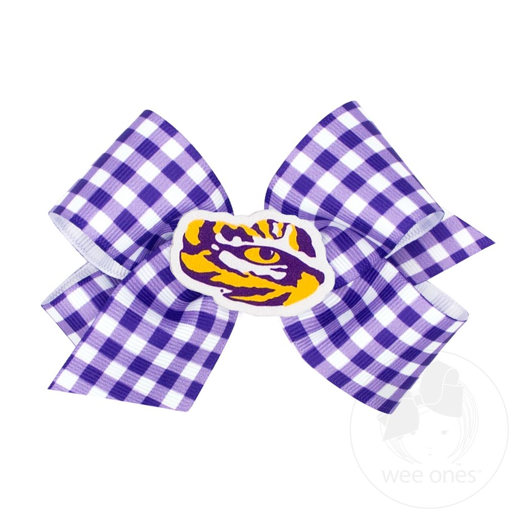 Medium Louisiana State Gingham Hair Bow with Logo Patch - LOUISIANA STATE