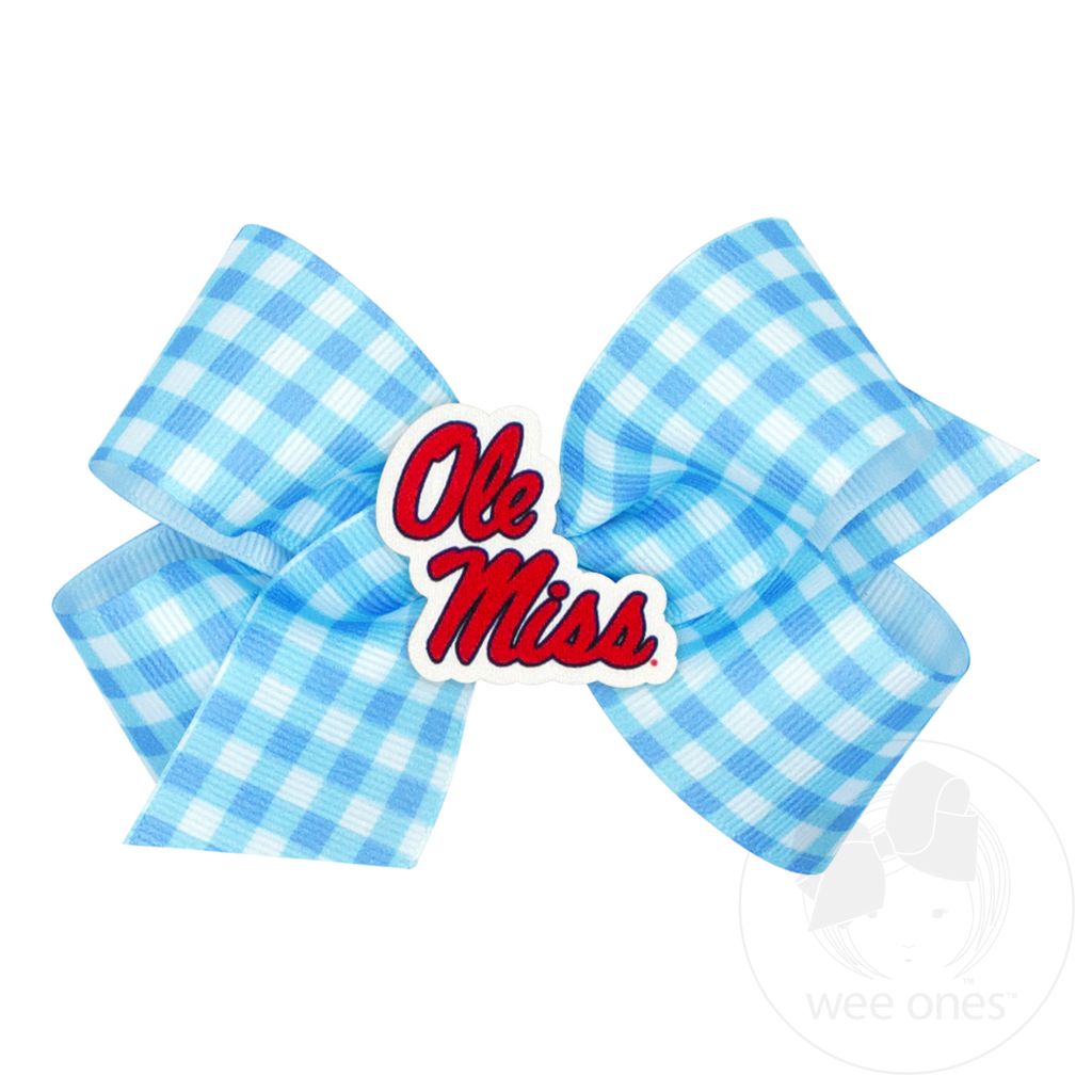 Medium Ole Miss Gingham Hair Bow with Logo Patch - MISSISSIPPI 3 (CAP)