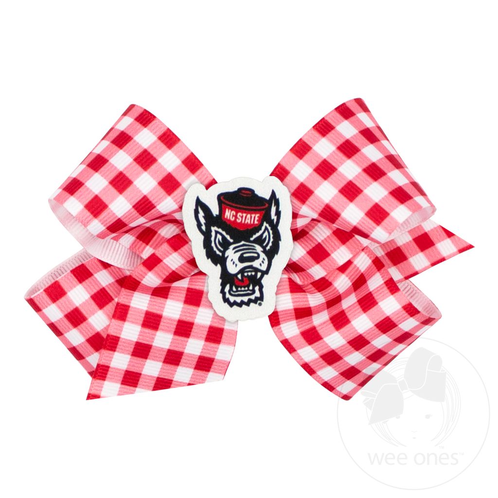 Medium North Carolina State Gingham Hair Bow with Logo Patch - NORTH CAROLINA STATE