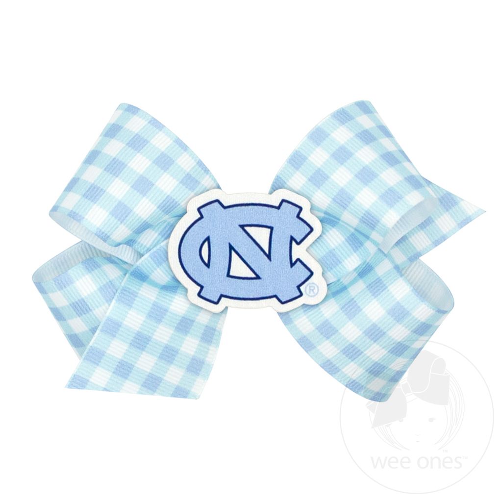 Medium North Carolina Gingham Hair Bow with Logo Patch - UNIVERSITY NORTH CAROLINA