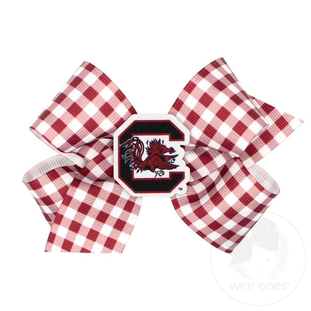 Medium South Carolina Gingham Hair Bow with Logo Patch - SOUTH CAROLINA