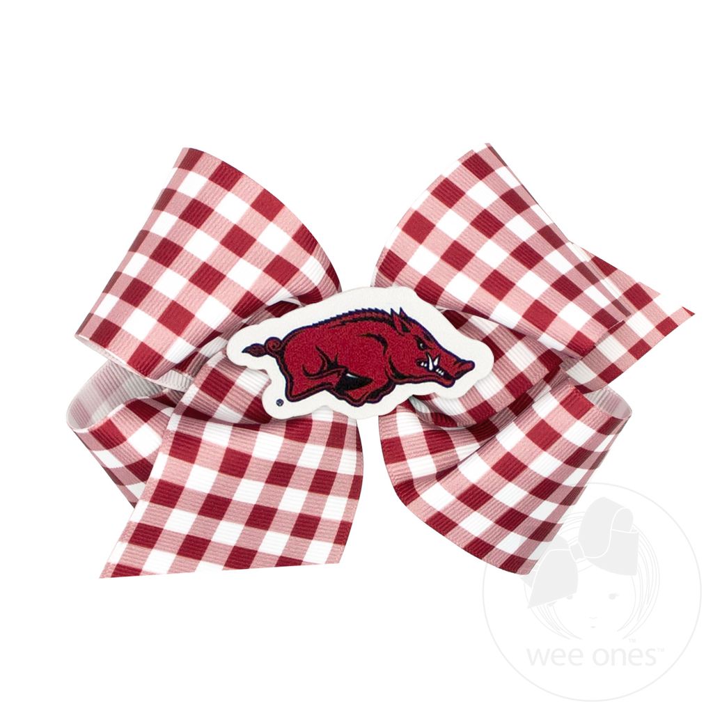 King Arkansas Gingham Hair Bow with Logo Patch - ARKANSAS