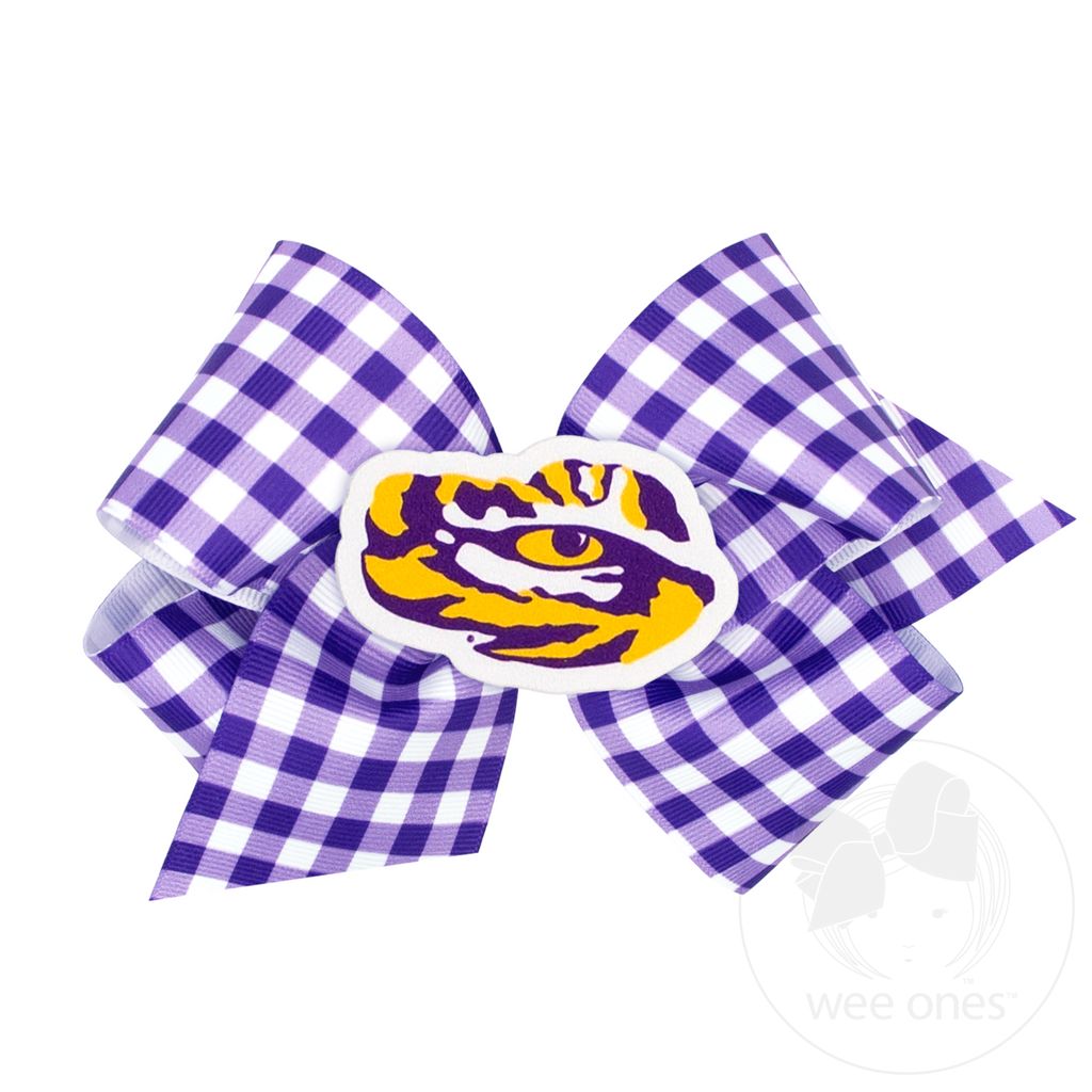 King Louisiana State Gingham Hair Bow with Logo Patch - LOUISIANA STATE