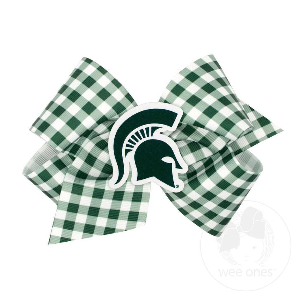 King Michigan State Gingham Hair Bow with Logo Patch - MICHIGAN STATE