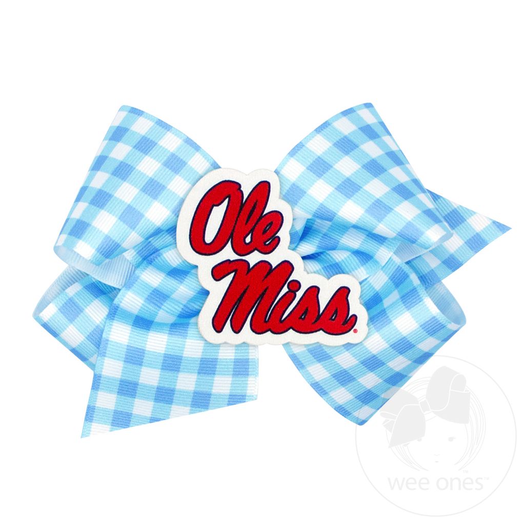 King Ole Miss Gingham Hair Bow with Logo Patch - MISSISSIPPI 3 (CAP)