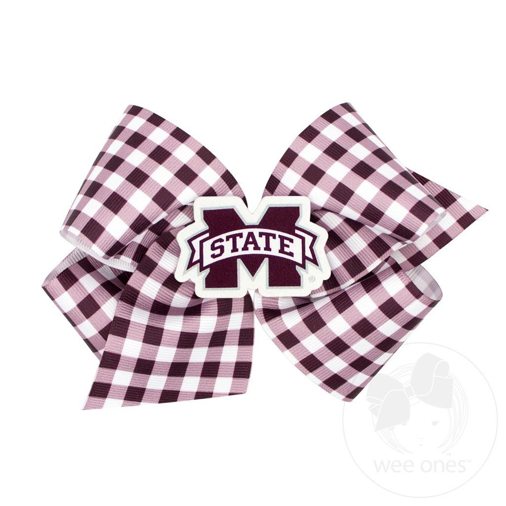 King Mississippi State Gingham Hair Bow with Logo Patch - MISSISSIPPI STATE