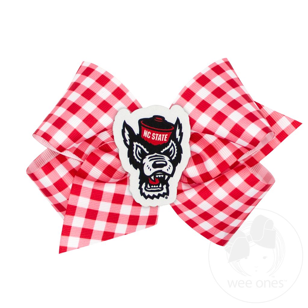 King North Carolina State Gingham Hair Bow with Logo Patch - NORTH CAROLINA STATE