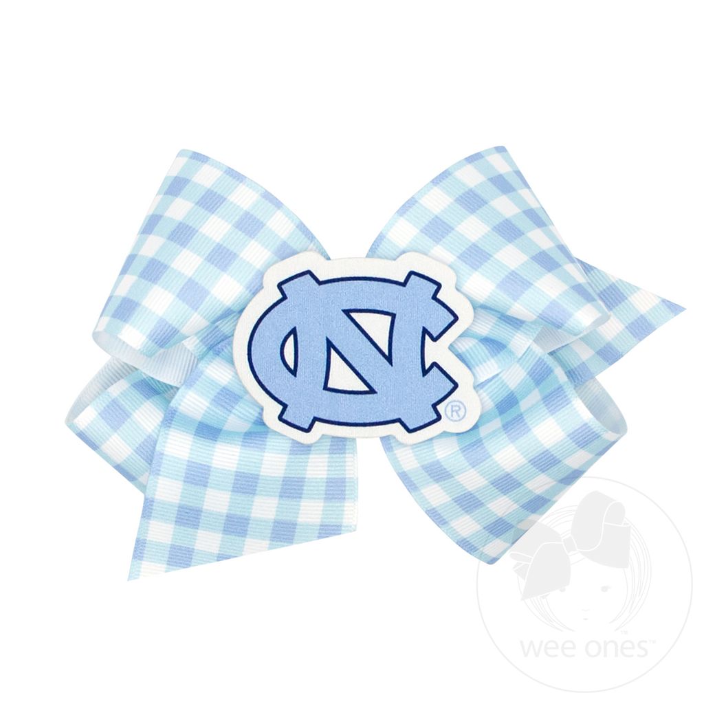 King North Carolina Gingham Hair Bow with Logo Patch - UNIVERSITY NORTH CAROLINA