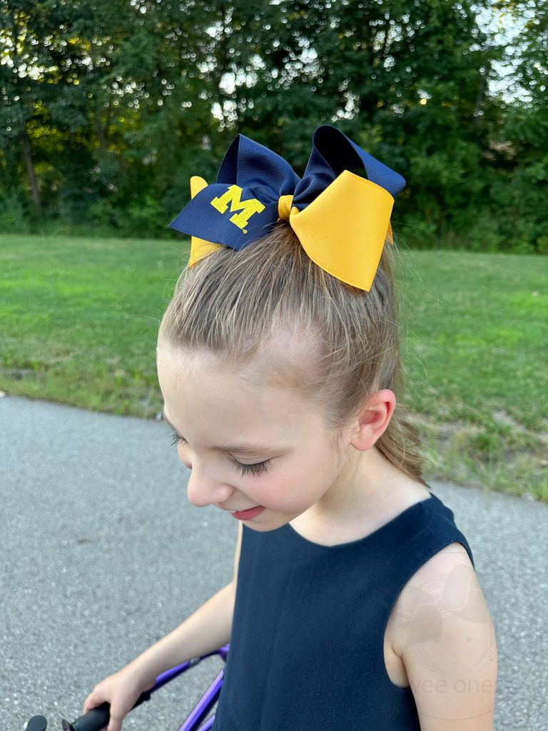 King Two-tone Grosgrain Hair Bow with Embroidered Collegiate Logo
