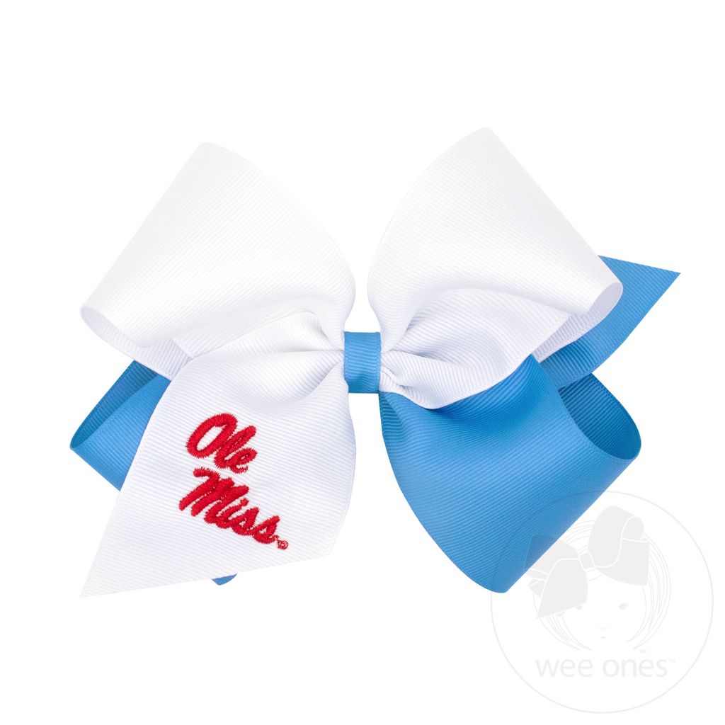King Ole Miss Two-Tone Embroidered Hair Bow - MISSISSIPPI 3 (CAP)
