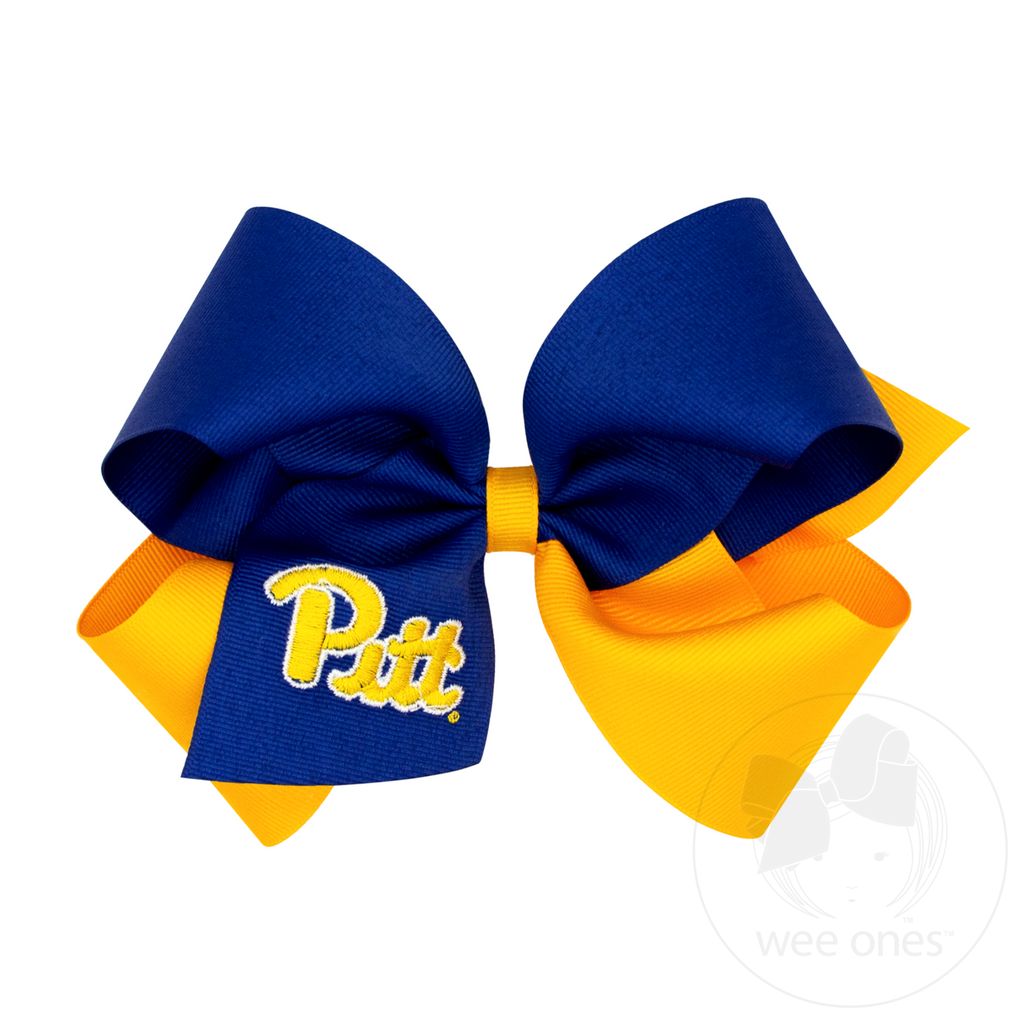 King Two-tone Grosgrain Hair Bow with Embroidered Collegiate Logo - UNIV. OF PITTSBURGH
